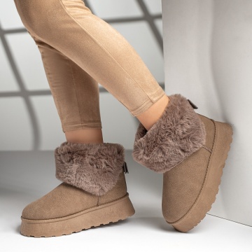 Cizme scurte dama tip UG khaki suede ZEF12593, 3, zeforia.ro