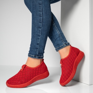 Espadrile dama cu perforatii din material textil rosii MOD13060, 2, modlet.ro
