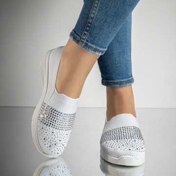 Espadrile sport dama, Espadrile sport dama cu pietre aplicate albe MOD13178, modlet.ro