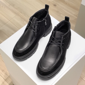 Ghete barbati cu siret elastic negre suede din Piele naturala MOD13988, 3, modlet.ro