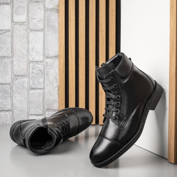 Ghete barbati, Ghete barbati cu siret negre din Piele naturala MOD07477, modlet.ro