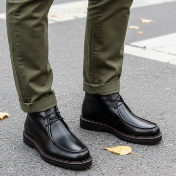 Ghete barbati negre cu siret elastic din Piele naturala MOD14033, 3, modlet.ro