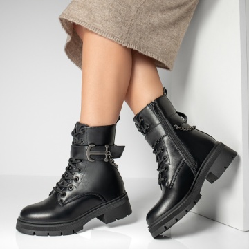 Ghete dama cu accesorii metalice si fermoar negre MOD12816, 2, modlet.ro