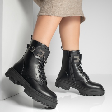 Ghete dama cu accesoriu decorativ negre MOD12831, 4, modlet.ro