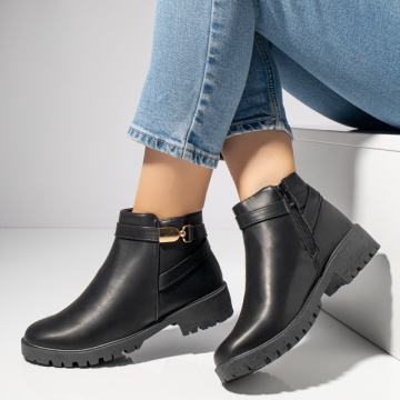 Ghete dama cu accesoriu metalic negre MOD12303, 2, modlet.ro