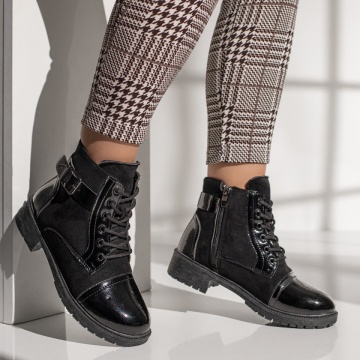 Ghete dama cu catarama si varf lucios negru suede MOD10854, 3, modlet.ro