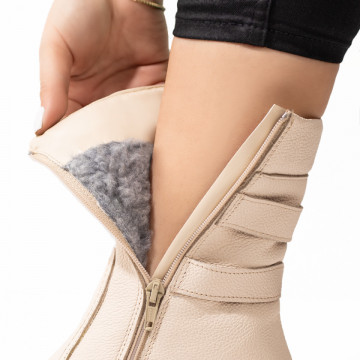 Ghete dama cu fermoar bej cu talpa neagra din Piele naturala MOD09644, 4, modlet.ro
