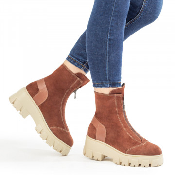 Ghete dama cu fermoar maro suede din Piele naturala MOD06567, 2, modlet.ro