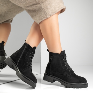 Ghete dama cu fermoar negru suede MOD12837, 4, modlet.ro