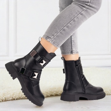 Ghete dama cu fermoar si catarama negre MOD10860, 3, modlet.ro