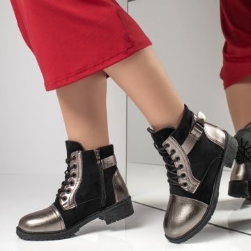 Ghete dama cu fermoar si catarama negre suede cu argintiu MOD10854, 2, modlet.ro