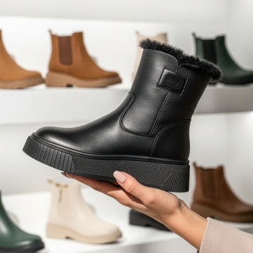 Ghete Dama, Ghete dama cu fermoar si talpa groasa negre din Piele naturala MOD14041, modlet.ro