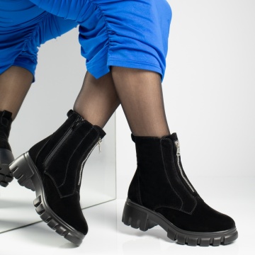 Ghete dama cu fermoar si talpa groasa negru suede MOD06597, 3, modlet.ro