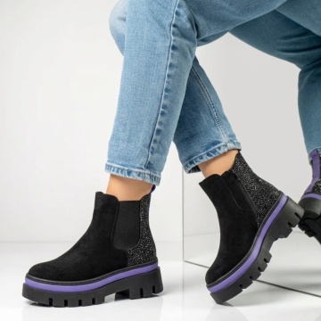 Ghete cu platforma, Ghete dama cu glitter negru suede MOD12262, modlet.ro