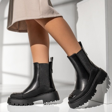 Ghete dama cu insertie de material elastic negre din Piele naturala MOD14062, 3, modlet.ro