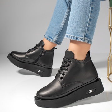 Ghete dama cu platforma si fermoar negre din Piele Naturala MOD12580, 2, modlet.ro