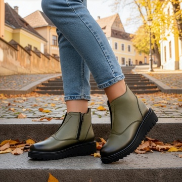 Ghete dama cu platforma si fermoar verzi din Piele naturala MOD12572, 1, modlet.ro