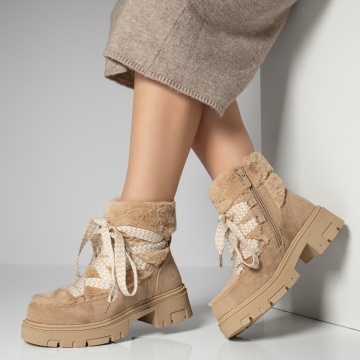 Ghete dama cu siret si fermoar khaki MOD12274, 3, modlet.ro