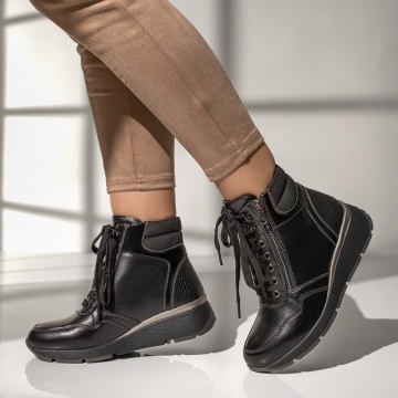 Ghete dama cu siret si platforma negre MOD12354, 2, modlet.ro