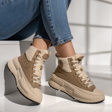 Ghete dama cu siret si talpa groasa khaki MOD12240, 4, modlet.ro