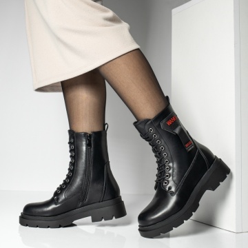 Ghete imblanite, Ghete dama cu siret si talpa groasa negre MOD12842, modlet.ro