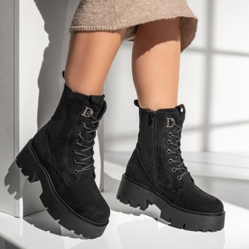Ghete dama cu siret si talpa groasa negru suede MOD12785, 4, modlet.ro