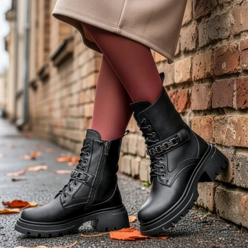 Ghete Dama, Ghete dama cu talpa groasa si fermoar negre din Piele naturala MOD14052, modlet.ro