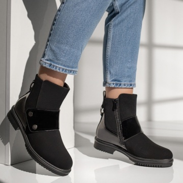 Ghete dama cu talpa joasa negru suede ZEF12832, 4, zeforia.ro