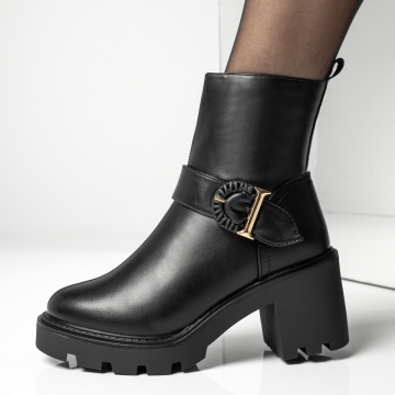 Ghete dama cu toc gros si fermoar negre MOD12873, 4, modlet.ro