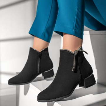Ghete dama cu toc si strasuri negru suede MOD12819, 2, modlet.ro