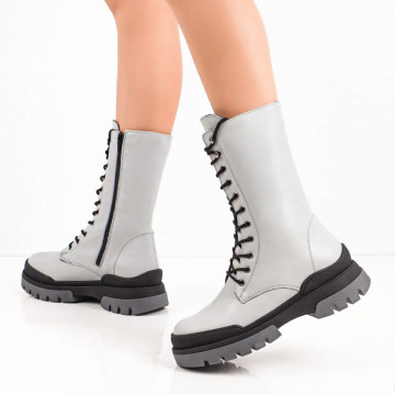 Ghete dama gri deschis cu siret si fermoar din Piele naturala MOD06849, 4, modlet.ro