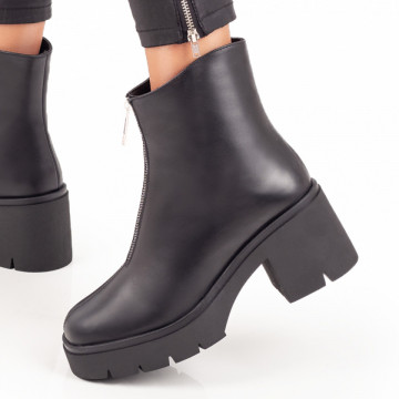 Ghete dama negre cu fermoar decorativ din Piele naturala MOD07287, 1, modlet.ro