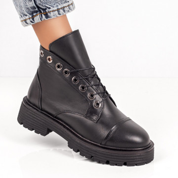 Ghete dama negre cu siret din Piele naturala MOD06999