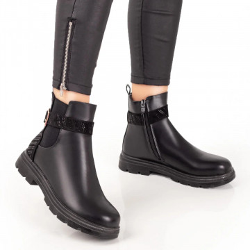 Ghete dama negre cu talpa joasa si fermoar MOD07076, 6, modlet.ro