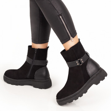 Ghete dama negre suede cu fermoar din Piele naturala MOD05648, 2, modlet.ro