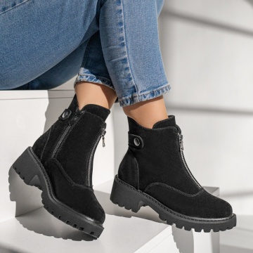 Ghete dama negre suede cu fermoar MOD10467, 3, modlet.ro