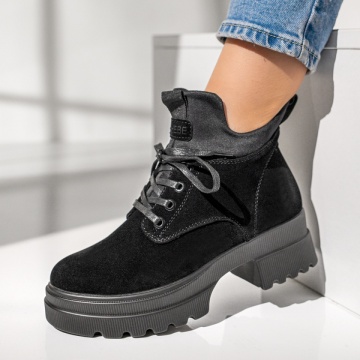 Ghete dama negre suede cu siret si fermoar MOD12208, 3, modlet.ro