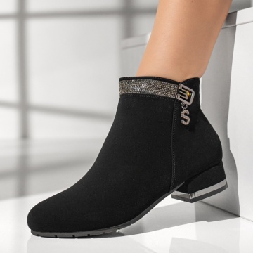 Ghete dama negre suede cu strasuri aplicate MOD10585, 2, modlet.ro