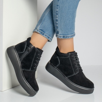 Ghete dama negre suede din Piele Naturala ZEF12219, 4, zeforia.ro