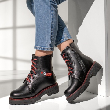 Ghete dama negri cu fermoar si insertie textila MOD07159, 2, modlet.ro