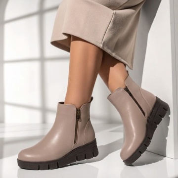 Reduceri ghete dama, Ghete dama nude cu fermoar din Piele naturala MOD09870, modlet.ro