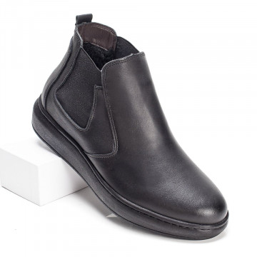 Ghete negre barbati din Piele naturala cu material elastic MOD07490, 3, modlet.ro