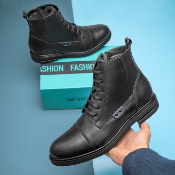 Ghete negre cu siret si fermoar barbati din Piele Naturala MOD10570, 3, modlet.ro