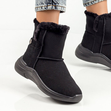 Ghete negre suede dama cu insertii de material elastic ELENA2