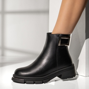 Ghete Dama, Ghete scurte dama cu talpa groasa si fermoar negre MOD14069, modlet.ro