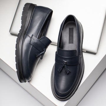 Mocasini albastri barbati din Piele naturala MOD11901, 4, modlet.ro