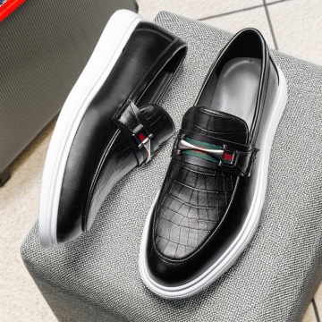 Mocasini barbati negri cu talpa alba si accesoriu metalic MOD11684, 3, modlet.ro