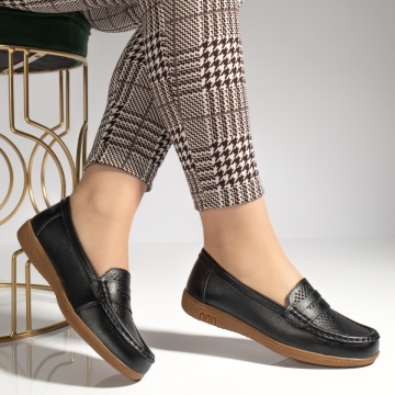 Mocasini dama cu perforatii negri din Piele naturala MOD08257, 3, modlet.ro