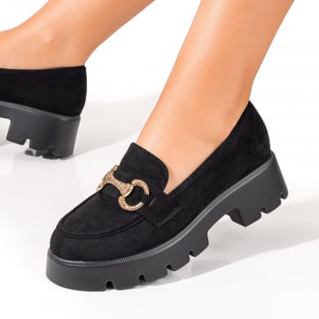 Mocasini dama negri suede cu talpa groasa si accesoriu metalic ZEF09957, 1, zeforia.ro