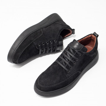 Pantofi barbatesti casual din Piele naturala negri suede MOD03548, 3, modlet.ro